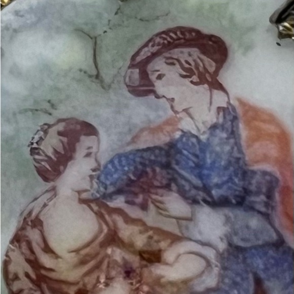 Vintage Hand Painted Gold Tone Brooch / Pin with Pearls and Crystals - Picture 2 of 8